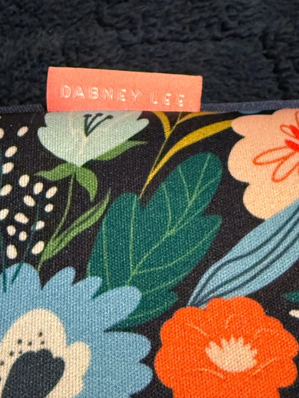 Dabney Lee 14” Laptop Sleeve Navy Floral Sleeve with Coral, Sky Blue & Teal.